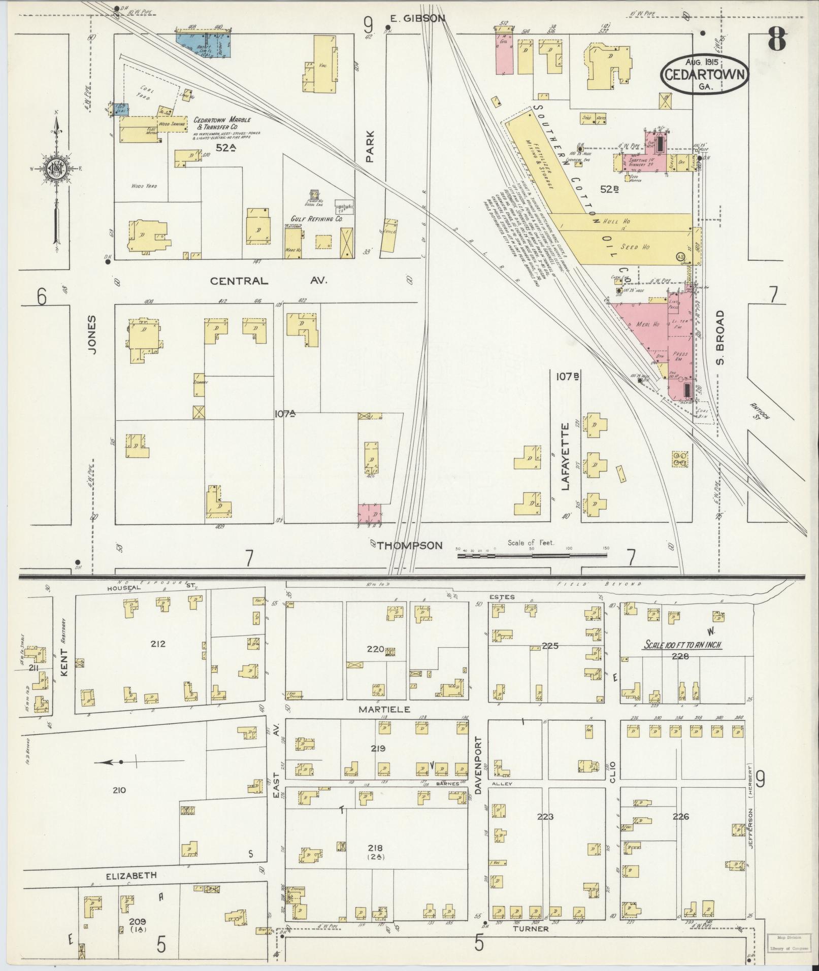 Sanborn Fire Insurance Map from Cedartown, Polk County, Georgia (1915), Sheet #0008 - Historic Sanborn Fire Insurance Map Print, vintage old map wall art, antique decor, genealogy gift, Georgia Georgia map