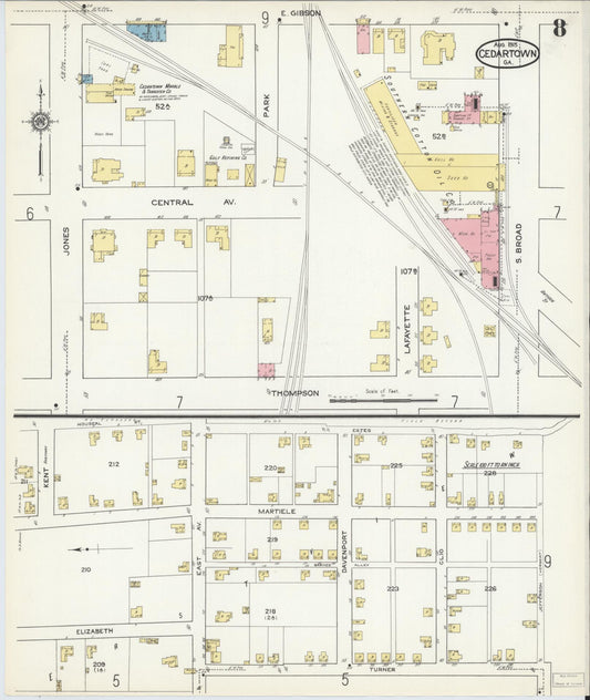 Sanborn Fire Insurance Map from Cedartown, Polk County, Georgia (1915), Sheet #0008 - Historic Sanborn Fire Insurance Map Print, vintage old map wall art, antique decor, genealogy gift, Georgia Georgia map