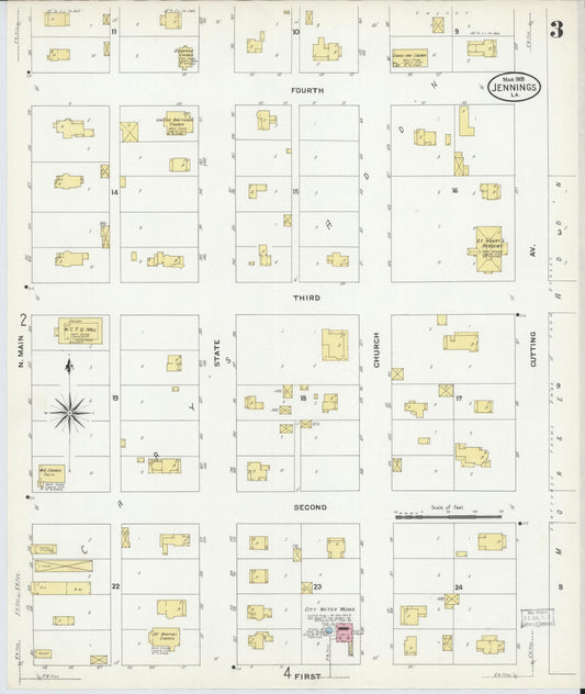 Sanborn Fire Insurance Map from Jennings, Jefferson Davis Parish, Louisiana (1909), Sheet #0003 - Historic Sanborn Fire Insurance Map Print, vintage old map wall art, antique decor, genealogy gift, Louisiana Louisiana map