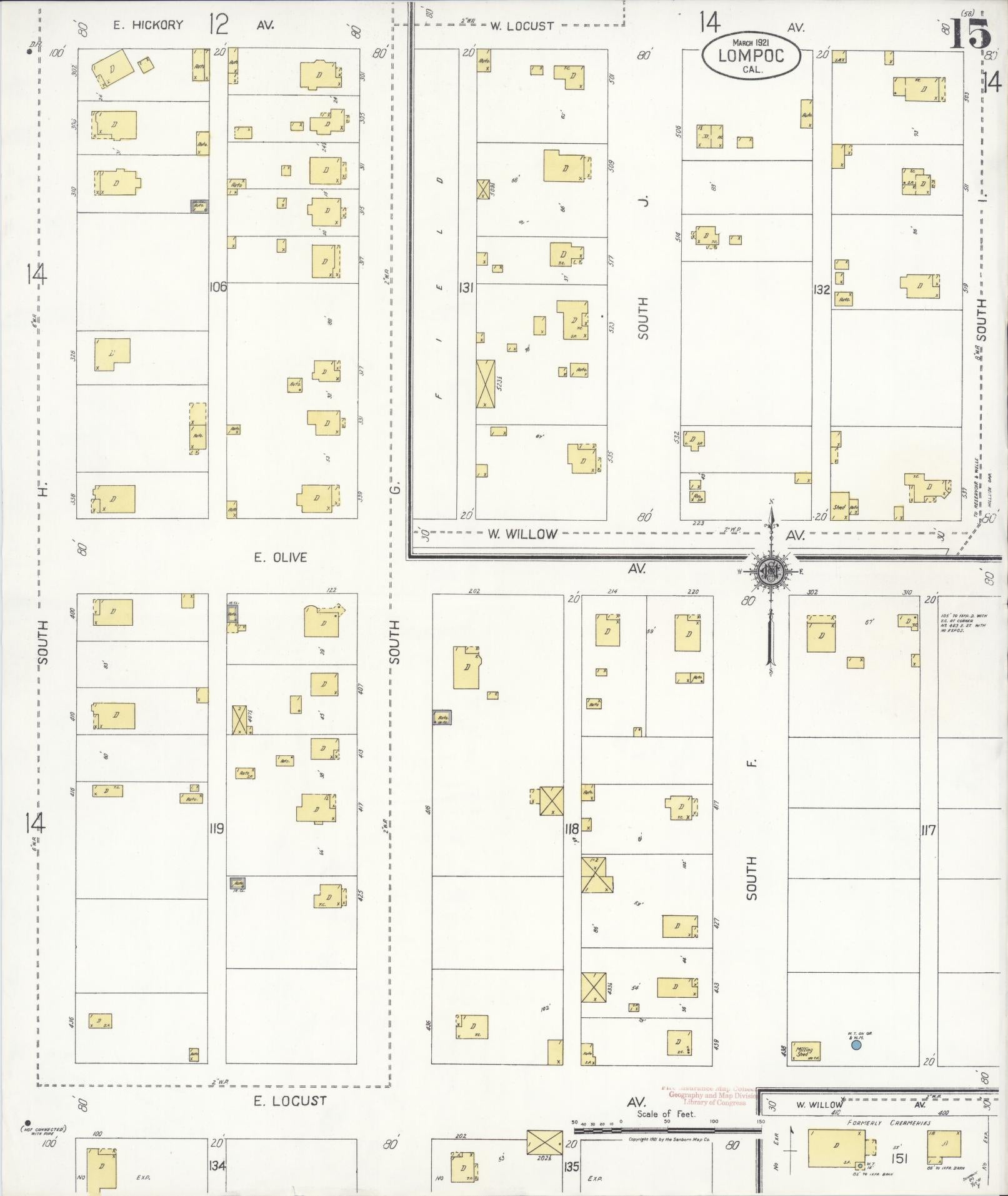 Sanborn Fire Insurance Map from Lompoc, Santa Barbara County, California (1921), Sheet #0015 - Historic Sanborn Fire Insurance Map Print, vintage old map wall art, antique decor, genealogy gift, California California map