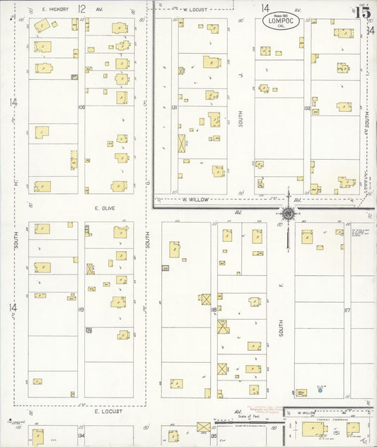 Sanborn Fire Insurance Map from Lompoc, Santa Barbara County, California (1921), Sheet #0015 - Historic Sanborn Fire Insurance Map Print, vintage old map wall art, antique decor, genealogy gift, California California map