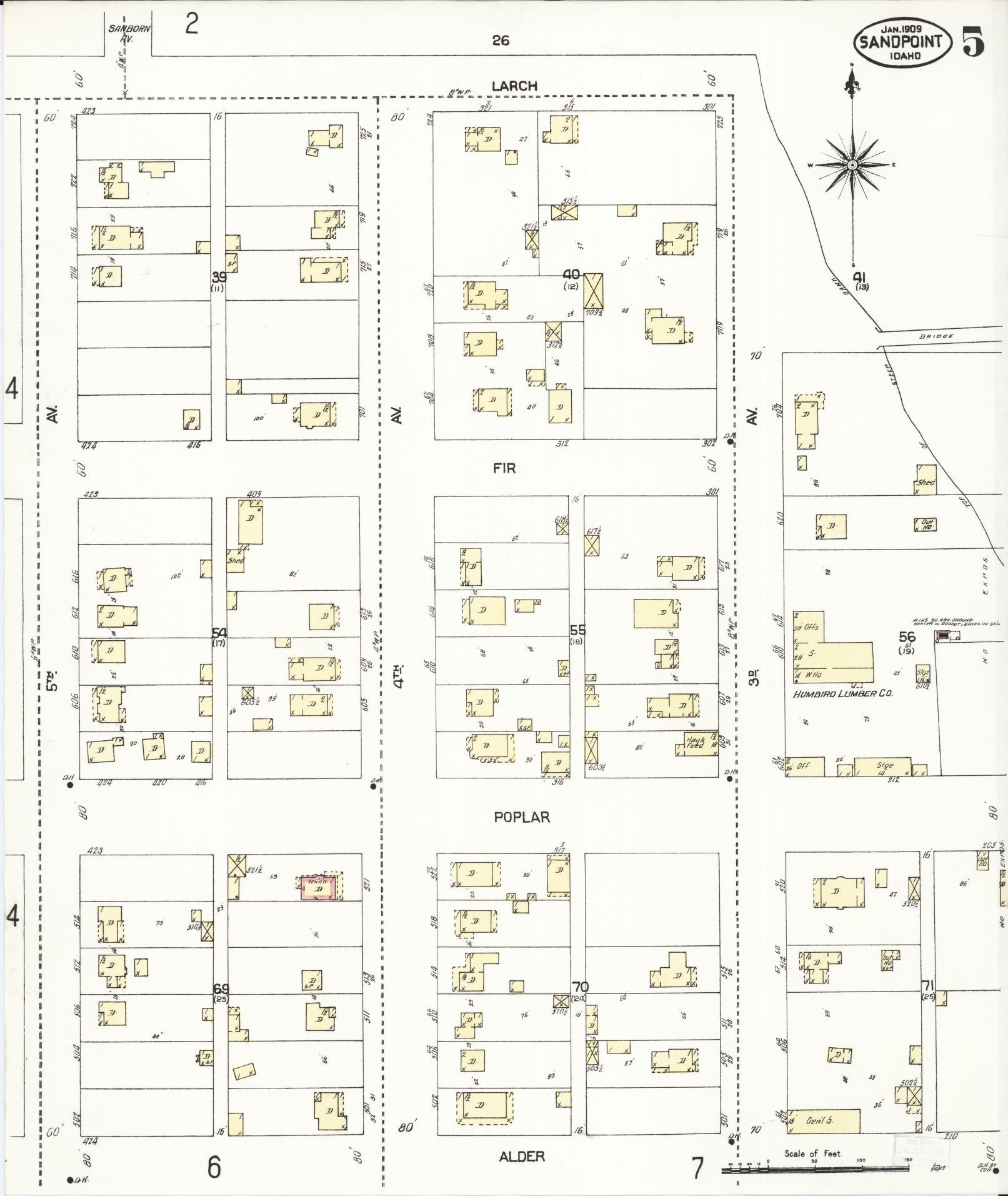 Sanborn Fire Insurance Map from Sandpoint, Bonner County, Idaho (1909), Sheet #0005 - Complete Map Set gallery image, historic Sanborn map, vintage wall art, Idaho Idaho