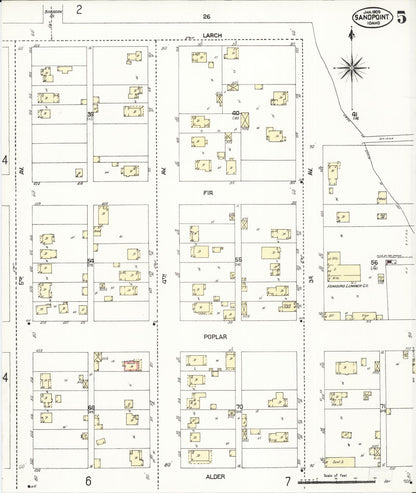 Sanborn Fire Insurance Map from Sandpoint, Bonner County, Idaho (1909), Sheet #0005 - Complete Map Set gallery image, historic Sanborn map, vintage wall art, Idaho Idaho