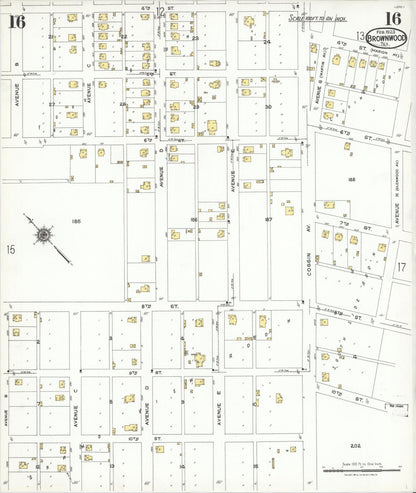 Sanborn Fire Insurance Map from Brownwood, Brown County, Texas (1923), Sheet #0016 - Historic Sanborn Fire Insurance Map Print, vintage old map wall art, antique decor, genealogy gift, Texas Texas map