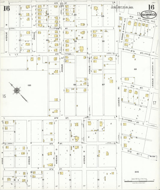 Sanborn Fire Insurance Map from Brownwood, Brown County, Texas (1923), Sheet #0016 - Historic Sanborn Fire Insurance Map Print, vintage old map wall art, antique decor, genealogy gift, Texas Texas map
