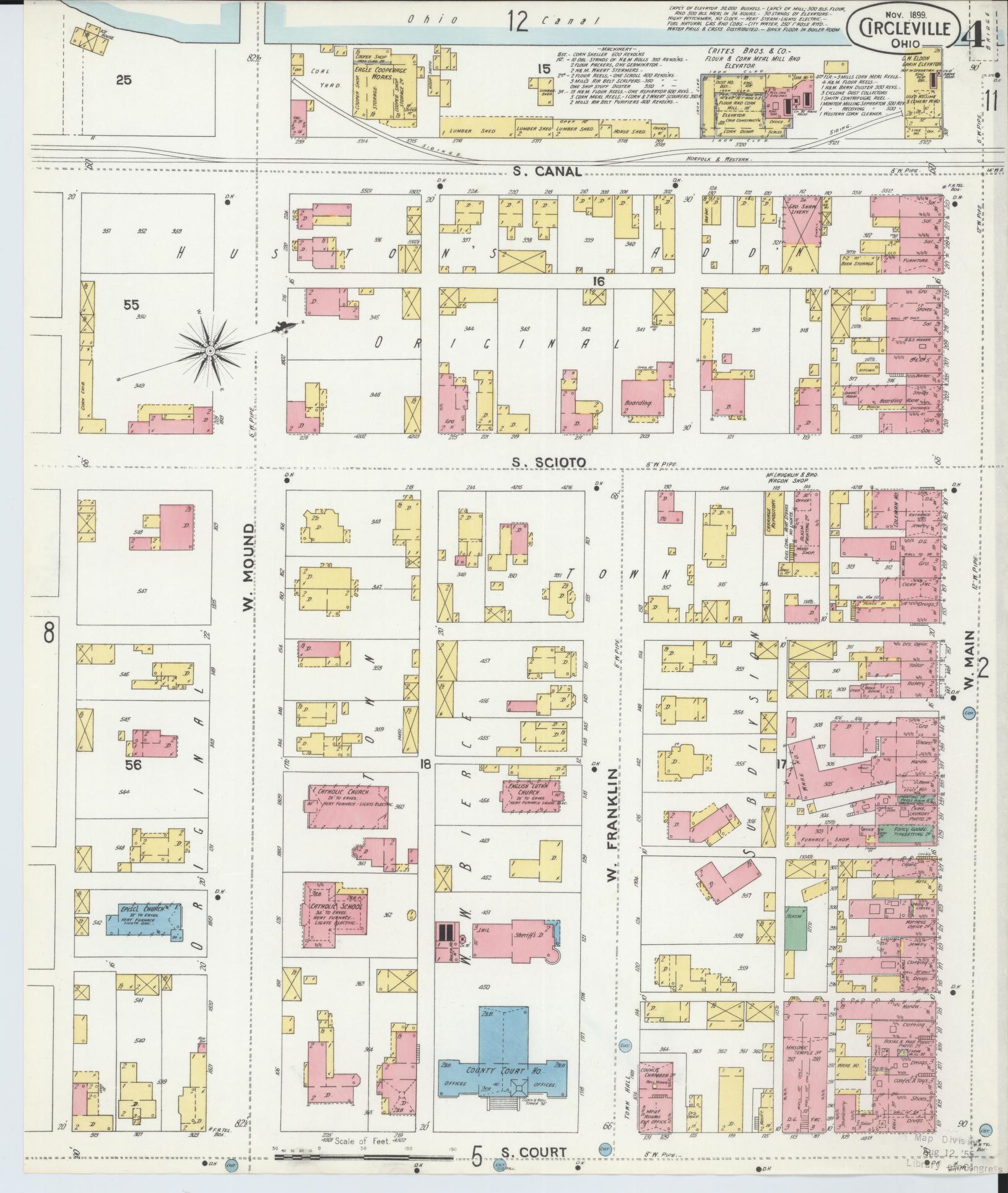 Sanborn Fire Insurance Map from Circleville, Pickaway County, Ohio (1899), Sheet #0004 - Historic Sanborn Fire Insurance Map Print, vintage old map wall art, antique decor, genealogy gift, Ohio Ohio map