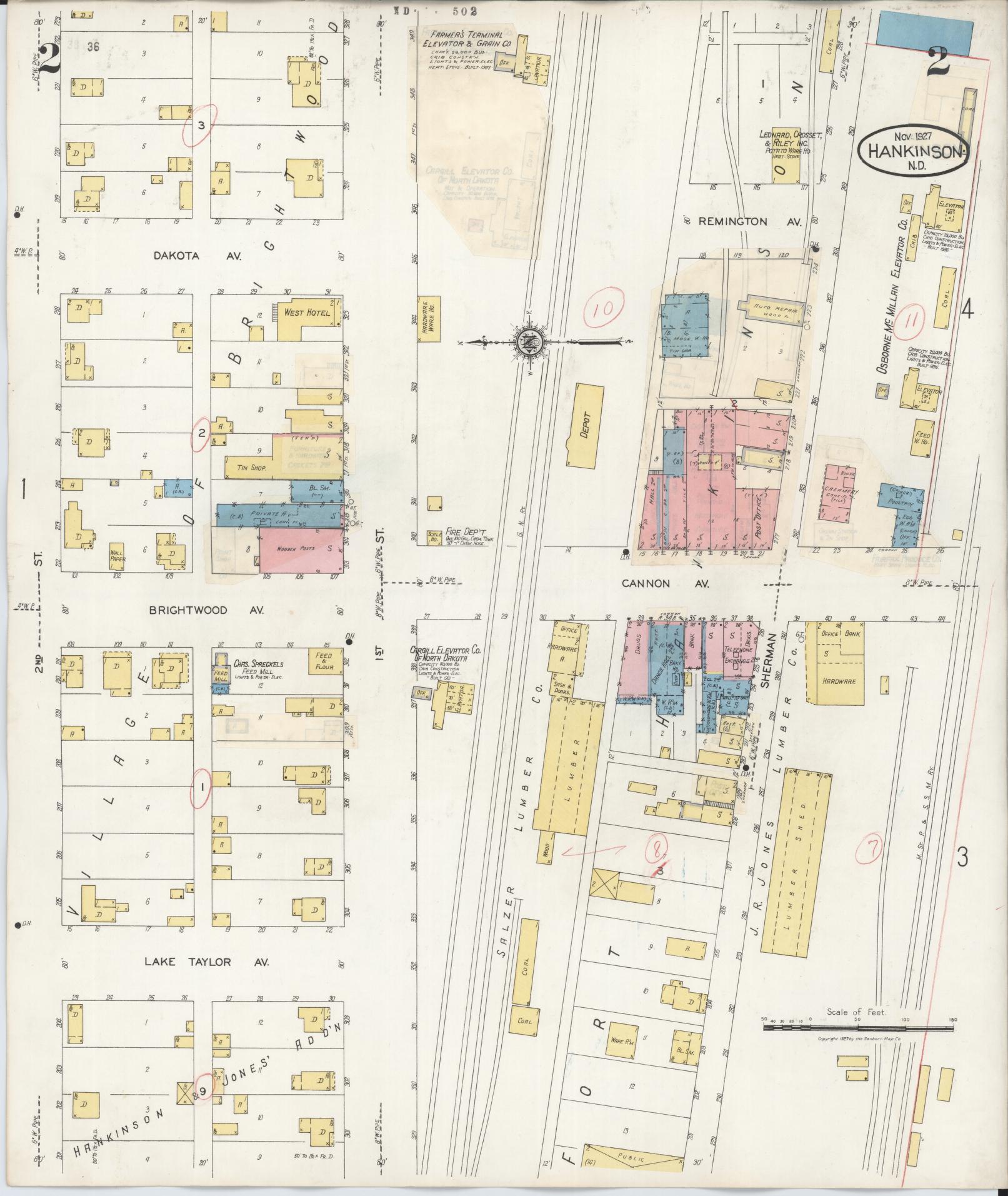 Sanborn Fire Insurance Map from Hankinson, Richland County, North Dakota (1935), Sheet #0002 - Historic Sanborn Fire Insurance Map Print, vintage old map wall art, antique decor, genealogy gift, North Dakota North Dakota map