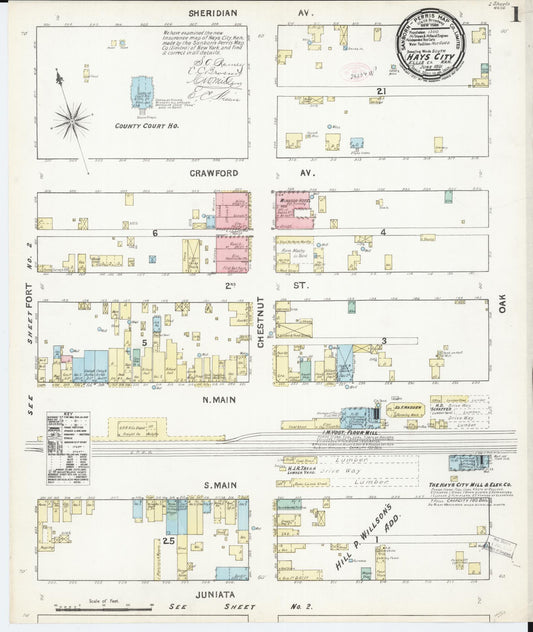 Sanborn Fire Insurance Map from Hays, Ellis County, Kansas (1891), Sheet #0001 - Historic Sanborn Fire Insurance Map Print, vintage old map wall art, antique decor, genealogy gift, Kansas Kansas map