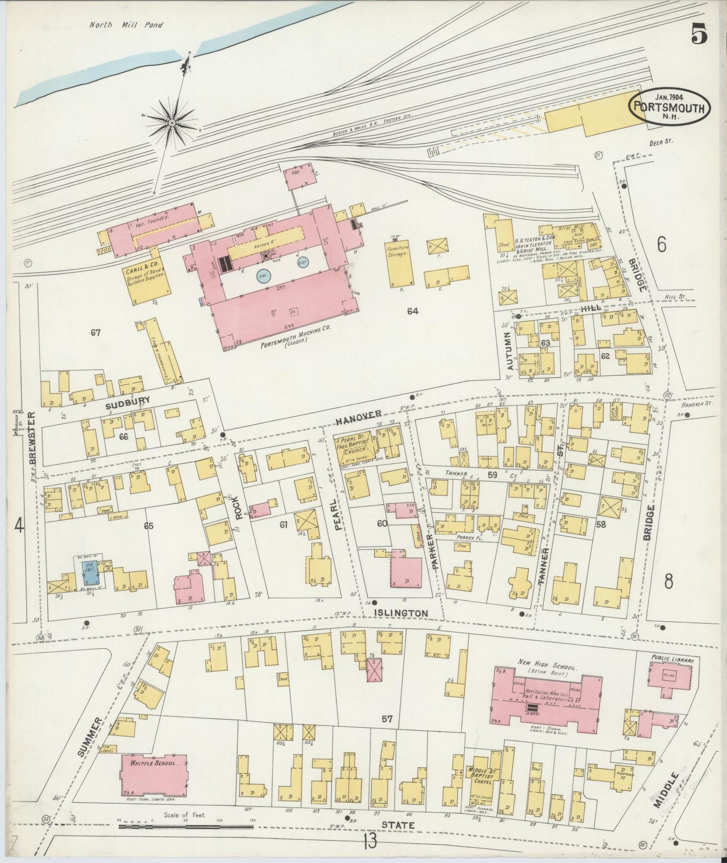 Sanborn Fire Insurance Map from Portsmouth, Rockingham County, New Hampshire (1904), Sheet #0005 - Complete Map Set gallery image, historic Sanborn map, vintage wall art, New Hampshire New Hampshire