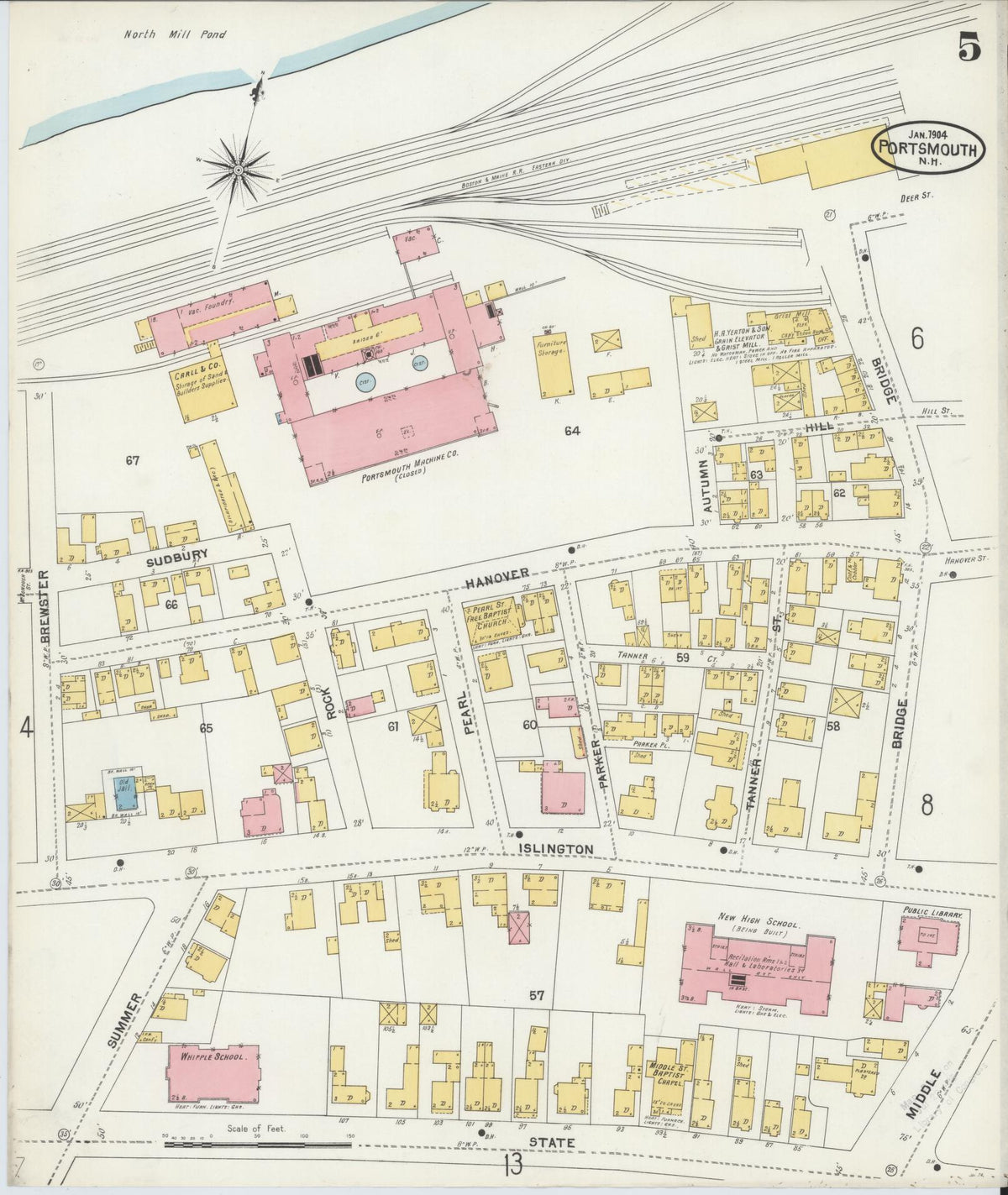 Sanborn Fire Insurance Map from Portsmouth, Rockingham County, New Hampshire (1904), Sheet #0005 - Complete Map Set gallery image, historic Sanborn map, vintage wall art, New Hampshire New Hampshire