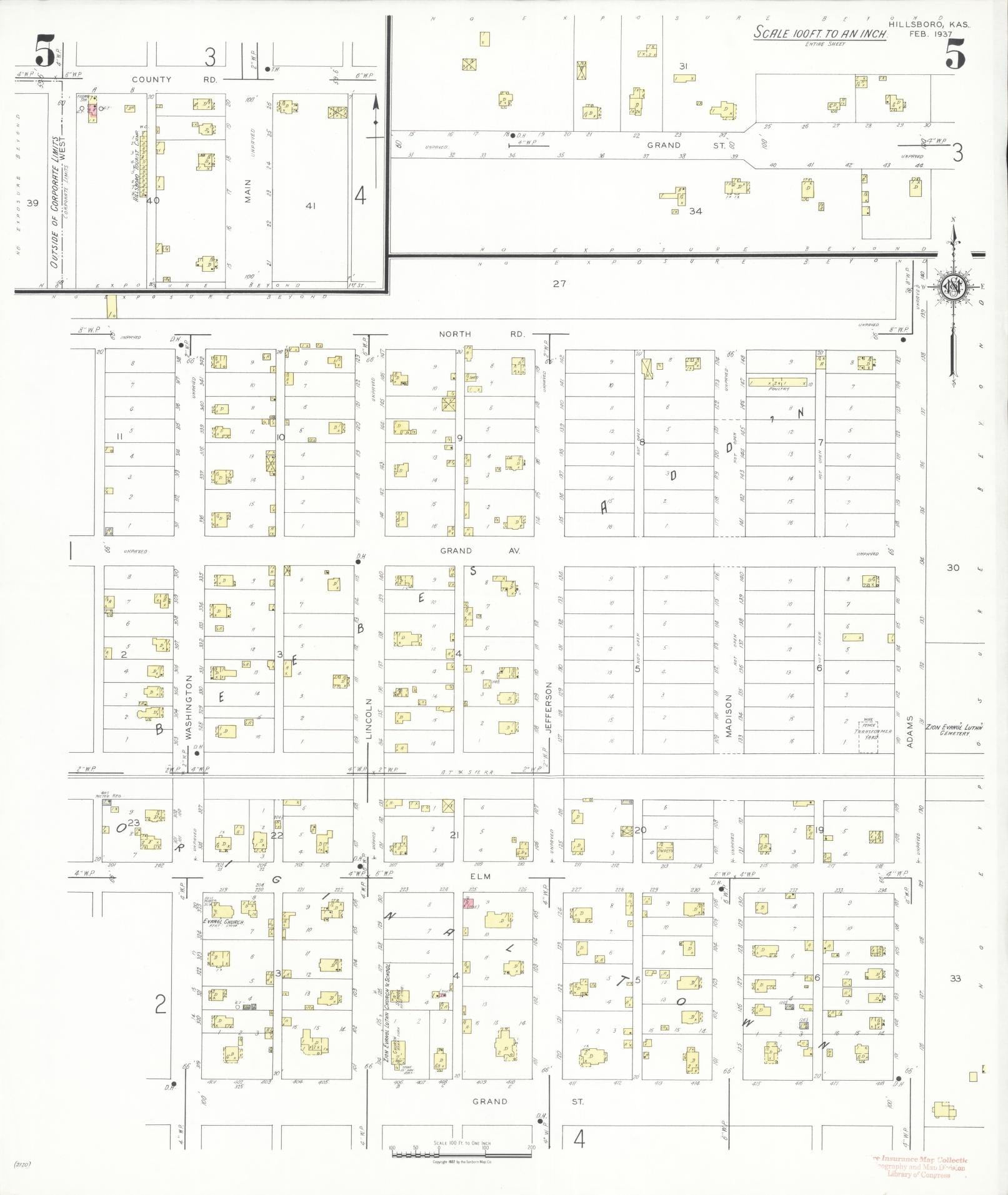Sanborn Fire Insurance Map from Hillsboro, Marion County, Kansas (1937), Sheet #0005 - Complete Map Set gallery image, historic Sanborn map, vintage wall art, Kansas Kansas