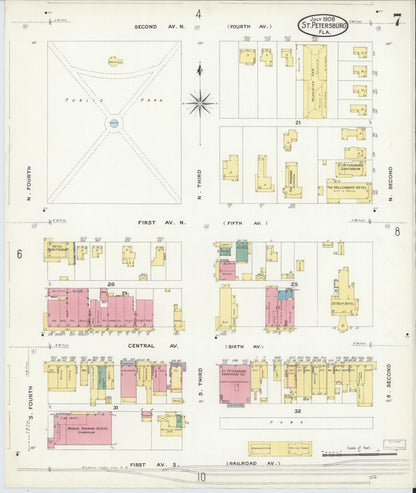 Sanborn Fire Insurance Map from Saint Petersburg, Pinellas County, Florida (1908), Sheet #0007 - Complete Map Set gallery image, historic Sanborn map, vintage wall art, Florida Florida