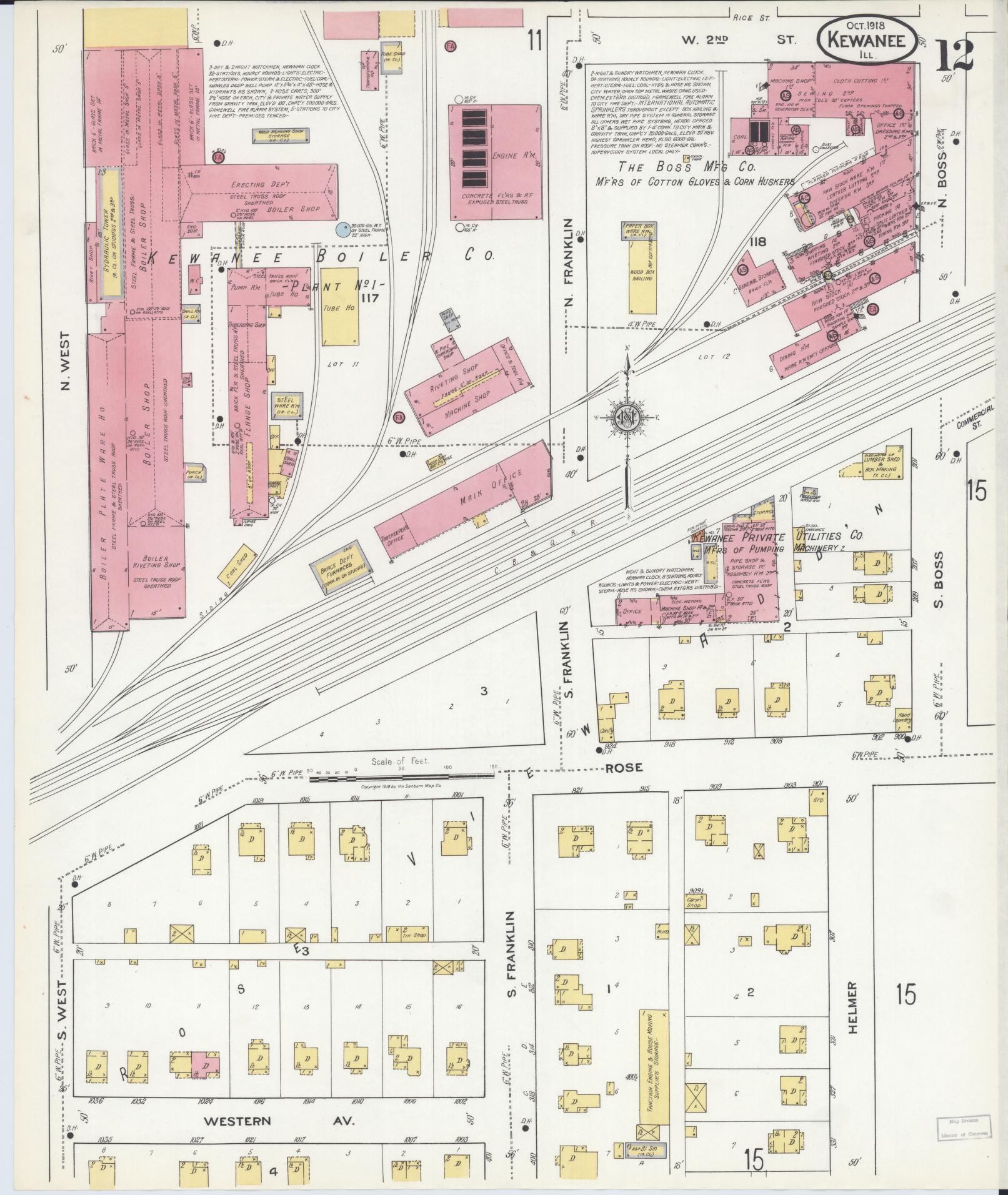 Sanborn Fire Insurance Map from Kewanee, Henry County, Illinois (1918), Sheet #0012 - Complete Map Set gallery image, historic Sanborn map, vintage wall art, Illinois Illinois