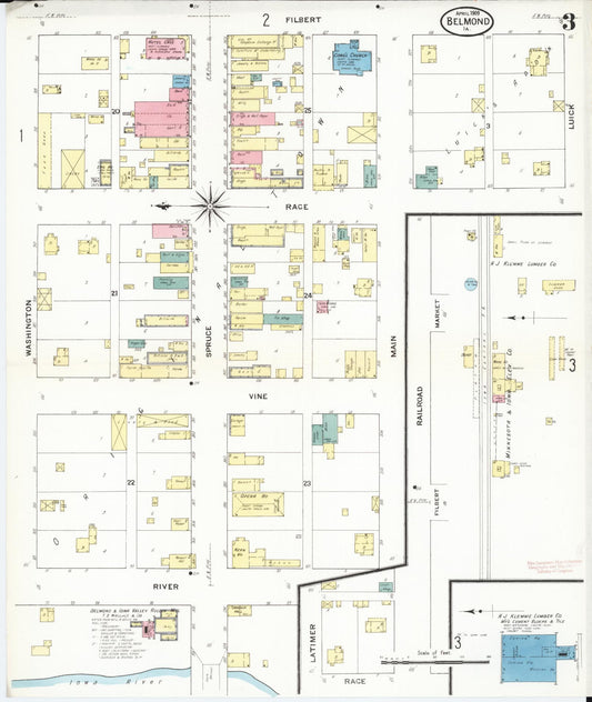 Sanborn Fire Insurance Map from Belmond, Wright County, Iowa (1909), Sheet #0003 - Historic Sanborn Fire Insurance Map Print, vintage old map wall art