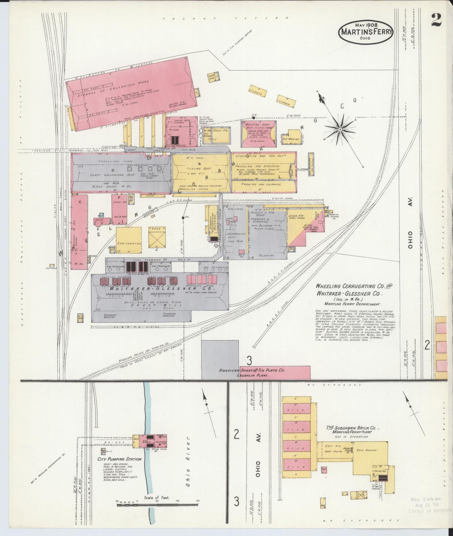 Sanborn Fire Insurance Map from Martins Ferry, Belmont County, Ohio (1908), Sheet #0002 - Historic Sanborn Fire Insurance Map Print, vintage old map wall art, antique decor, genealogy gift, Ohio Ohio map