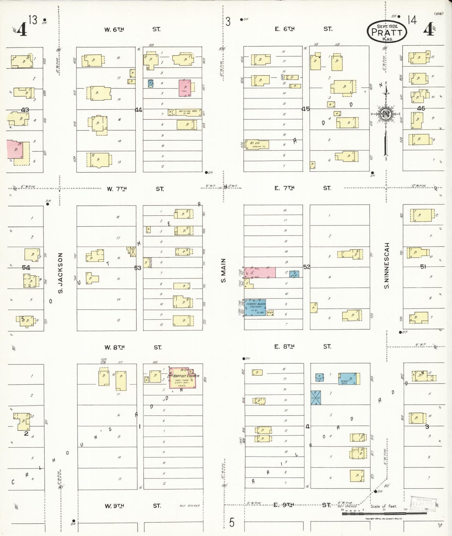 Sanborn Fire Insurance Map from Pratt, Pratt County, Kansas (1924), Sheet #0004 - Historic Sanborn Fire Insurance Map Print, vintage old map wall art, antique decor, genealogy gift, Kansas Kansas map