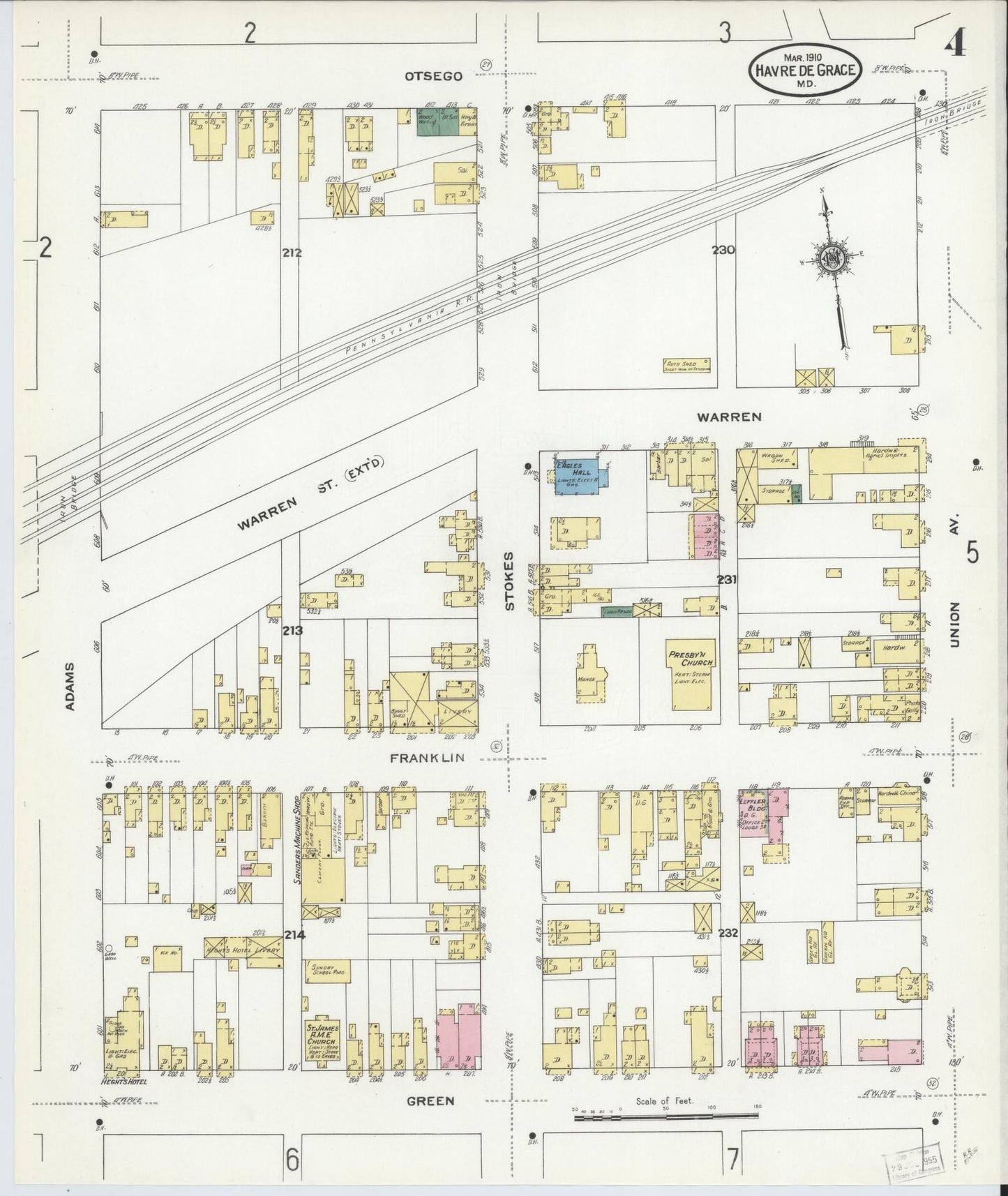 Sanborn Fire Insurance Map from Havre De Grace, Harford County, Maryland (1910), Sheet #0004 - Historic Sanborn Fire Insurance Map Print, vintage old map wall art