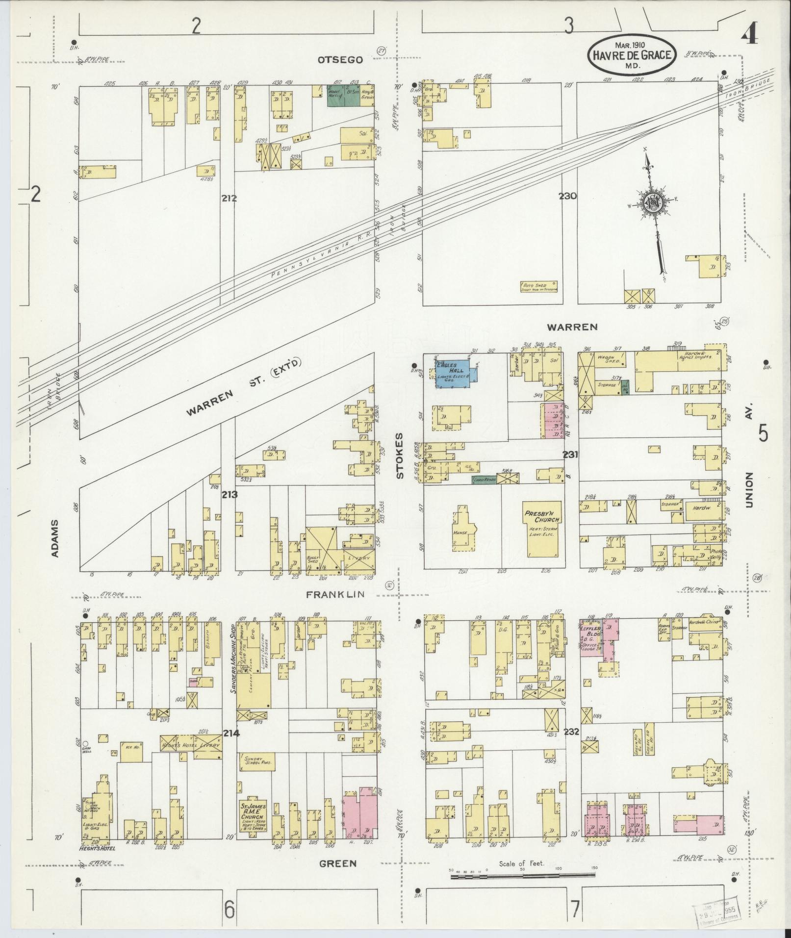 Sanborn Fire Insurance Map from Havre De Grace, Harford County, Maryland (1910), Sheet #0004 - Historic Sanborn Fire Insurance Map Print, vintage old map wall art