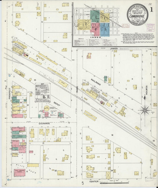 Sanborn Fire Insurance Map from Cambridge, Henry County, Illinois (1907), Sheet #0001 - Complete Map Set gallery image, historic Sanborn map, vintage wall art, Illinois Illinois