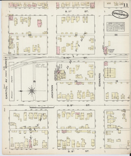 Sanborn Fire Insurance Map from Springfield, Sangamon County, Illinois (1884), Sheet #0011 - Historic Sanborn Fire Insurance Map Print, vintage old map wall art, antique decor, genealogy gift, Illinois Illinois map