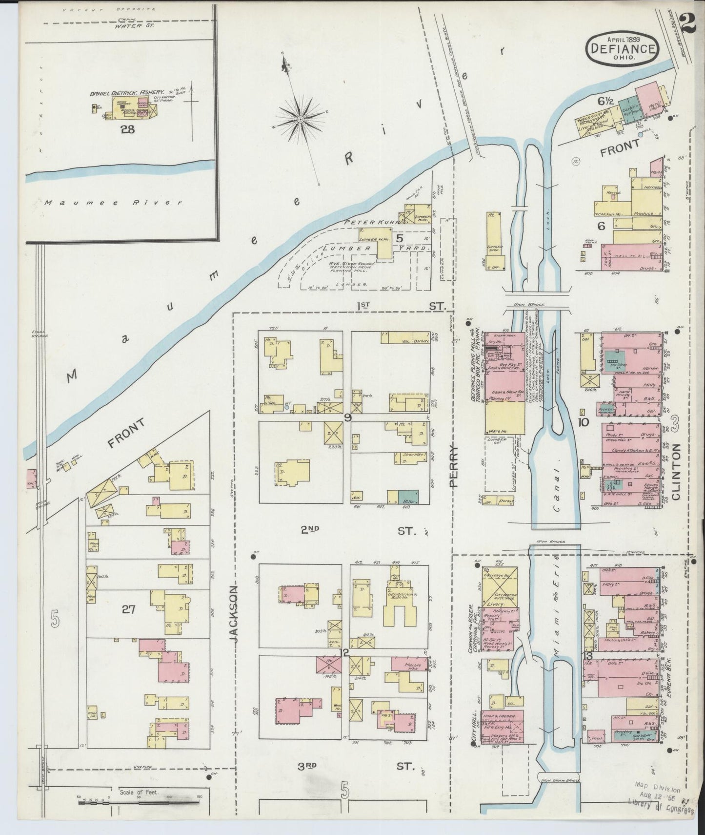 Sanborn Fire Insurance Map from Defiance, Defiance County, Ohio (1893), Sheet #0002 - Historic Sanborn Fire Insurance Map Print, vintage old map wall art, antique decor, genealogy gift, Ohio Ohio map