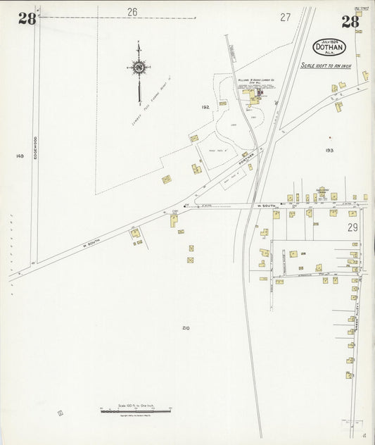 Sanborn Fire Insurance Map from Dothan, Houston County, Alabama (1924), Sheet #0028 - Historic Sanborn Fire Insurance Map Print, vintage old map wall art, antique decor, genealogy gift, Alabama Alabama map
