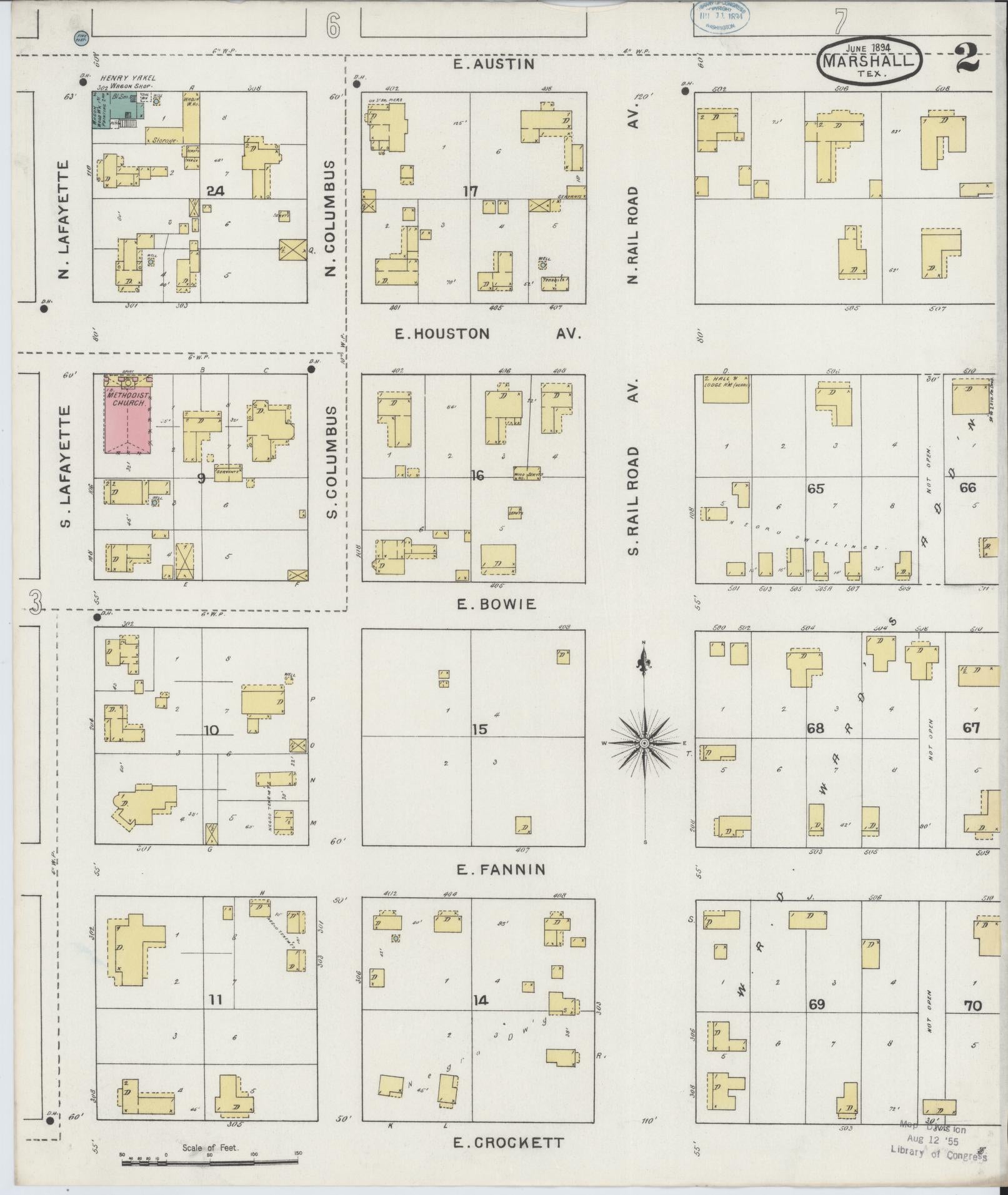 Sanborn Fire Insurance Map from Marshall, Harrison County, Texas (1894), Sheet #0002 - Historic Sanborn Fire Insurance Map Print, vintage old map wall art, antique decor, genealogy gift, Texas Texas map
