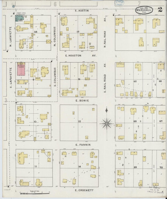 Sanborn Fire Insurance Map from Marshall, Harrison County, Texas (1894), Sheet #0002 - Historic Sanborn Fire Insurance Map Print, vintage old map wall art, antique decor, genealogy gift, Texas Texas map