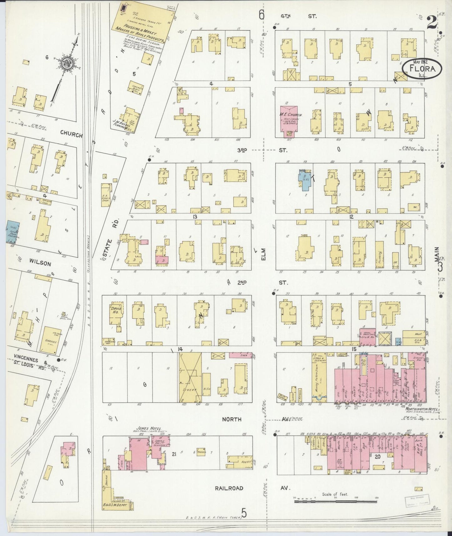 Sanborn Fire Insurance Map from Flora, Clay County, Illinois (1912), Sheet #0002 - Complete Map Set gallery image, historic Sanborn map, vintage wall art, Illinois Illinois