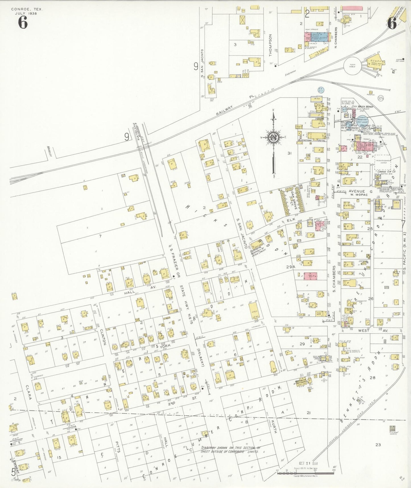 Sanborn Fire Insurance Map from Conroe, Montgomery County, Texas (1938), Sheet #0006 - Complete Map Set gallery image, historic Sanborn map, vintage wall art, Texas Texas
