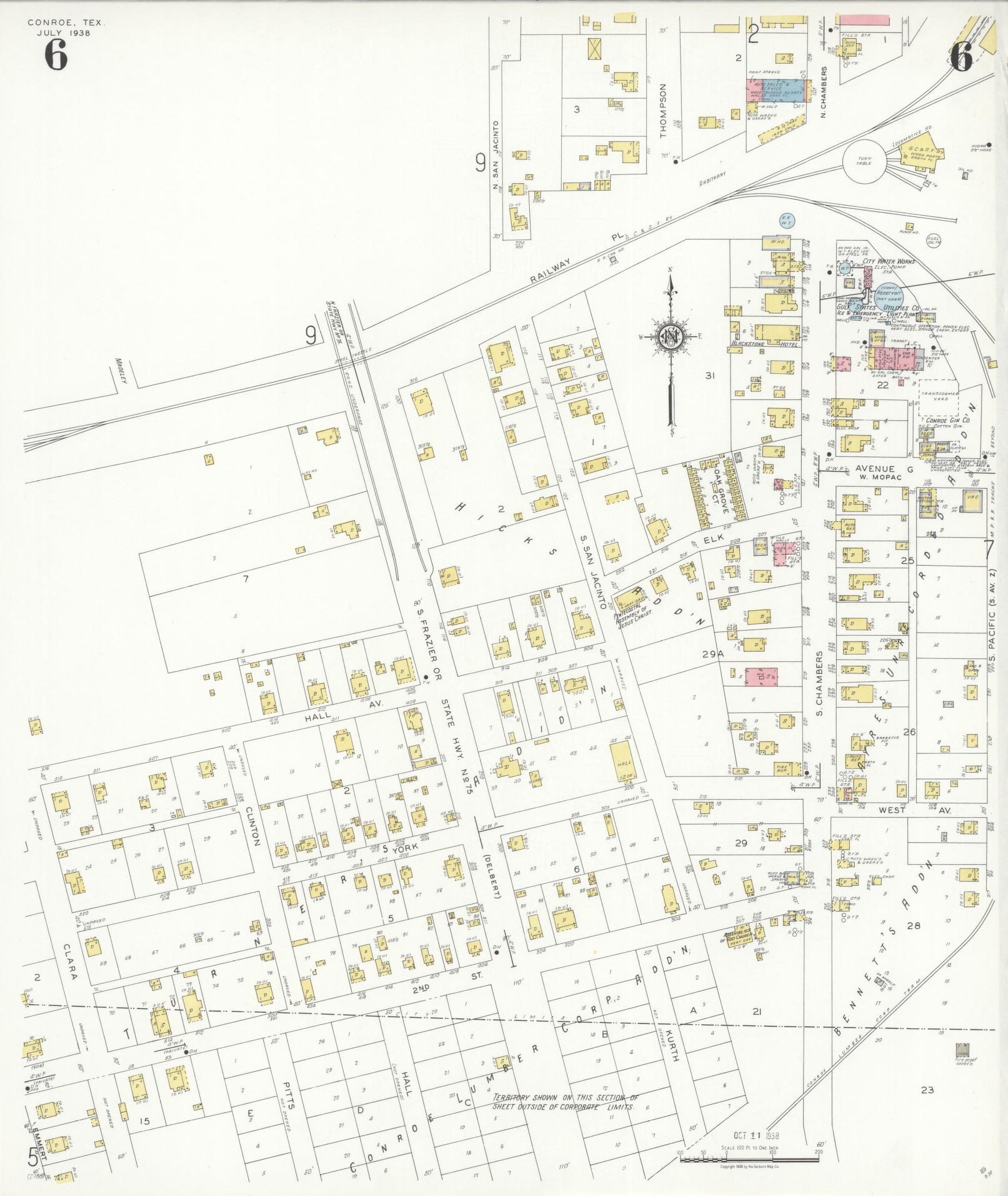 Sanborn Fire Insurance Map from Conroe, Montgomery County, Texas (1938), Sheet #0006 - Complete Map Set gallery image, historic Sanborn map, vintage wall art, Texas Texas
