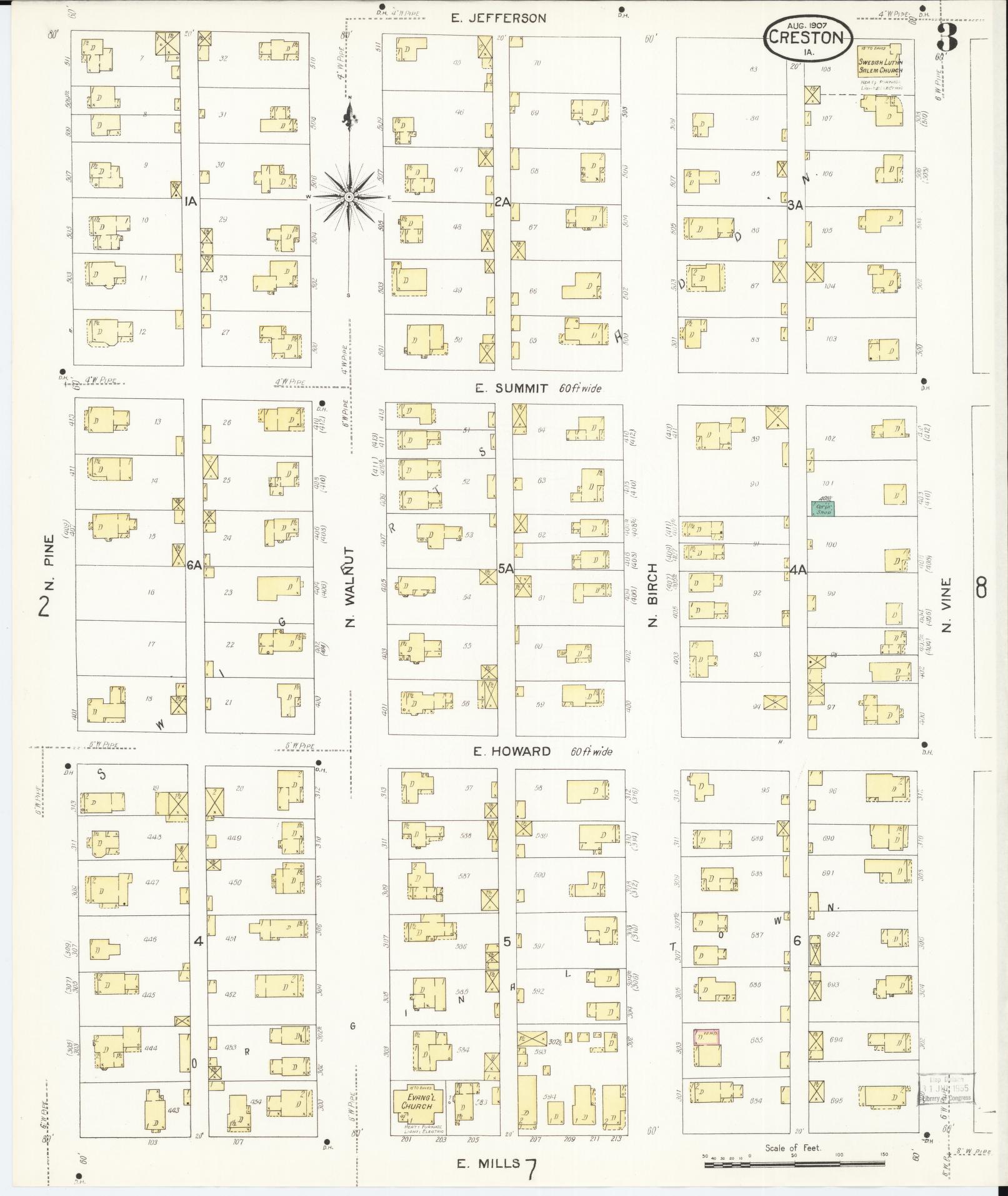 Sanborn Fire Insurance Map from Creston, Union County, Iowa (1907), Sheet #0003 - Historic Sanborn Fire Insurance Map Print, vintage old map wall art