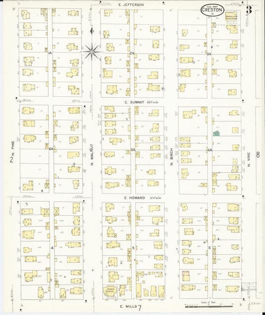Sanborn Fire Insurance Map from Creston, Union County, Iowa (1907), Sheet #0003 - Historic Sanborn Fire Insurance Map Print, vintage old map wall art