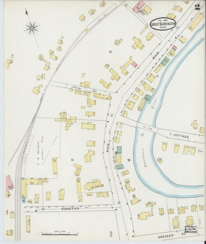 Sanborn Fire Insurance Map from Great Barrington, Berkshire County, Massachusetts (1895), Sheet #0002 - Historic Sanborn Fire Insurance Map Print, vintage old map wall art, antique decor, genealogy gift, Massachusetts Massachusetts map