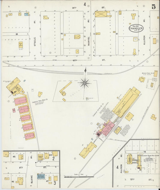 Sanborn Fire Insurance Map from Chandler, Lincoln County, Oklahoma (1904), Sheet #0005 - Historic Sanborn Fire Insurance Map Print, vintage old map wall art, antique decor, genealogy gift, Oklahoma Oklahoma map