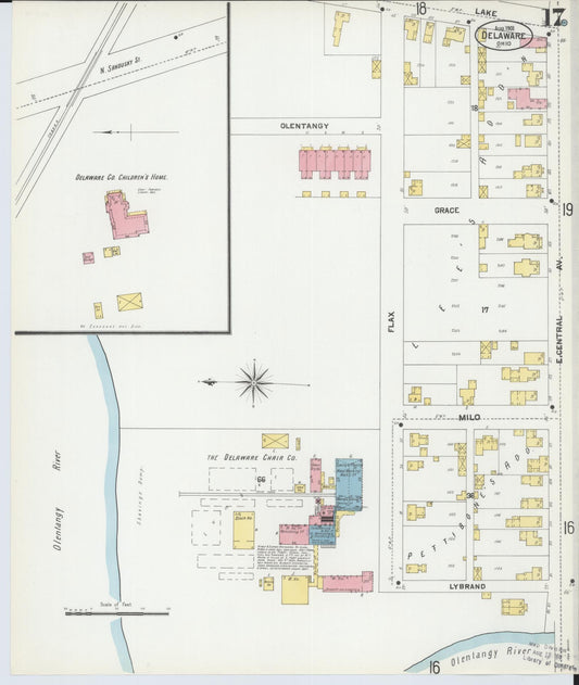 Sanborn Fire Insurance Map from Delaware, Delaware County, Ohio (1901), Sheet #0017 - Historic Sanborn Fire Insurance Map Print, vintage old map wall art, antique decor, genealogy gift, Sanborn Fire Insurance Map from Delaware Delaware map