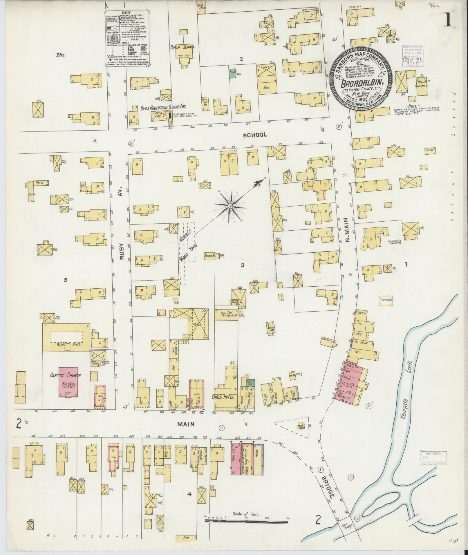 Sanborn Fire Insurance Map from Broadalbin, Fulton County, New York (1906), Sheet #0001 - Complete Map Set gallery image, historic Sanborn map, vintage wall art, New York New York