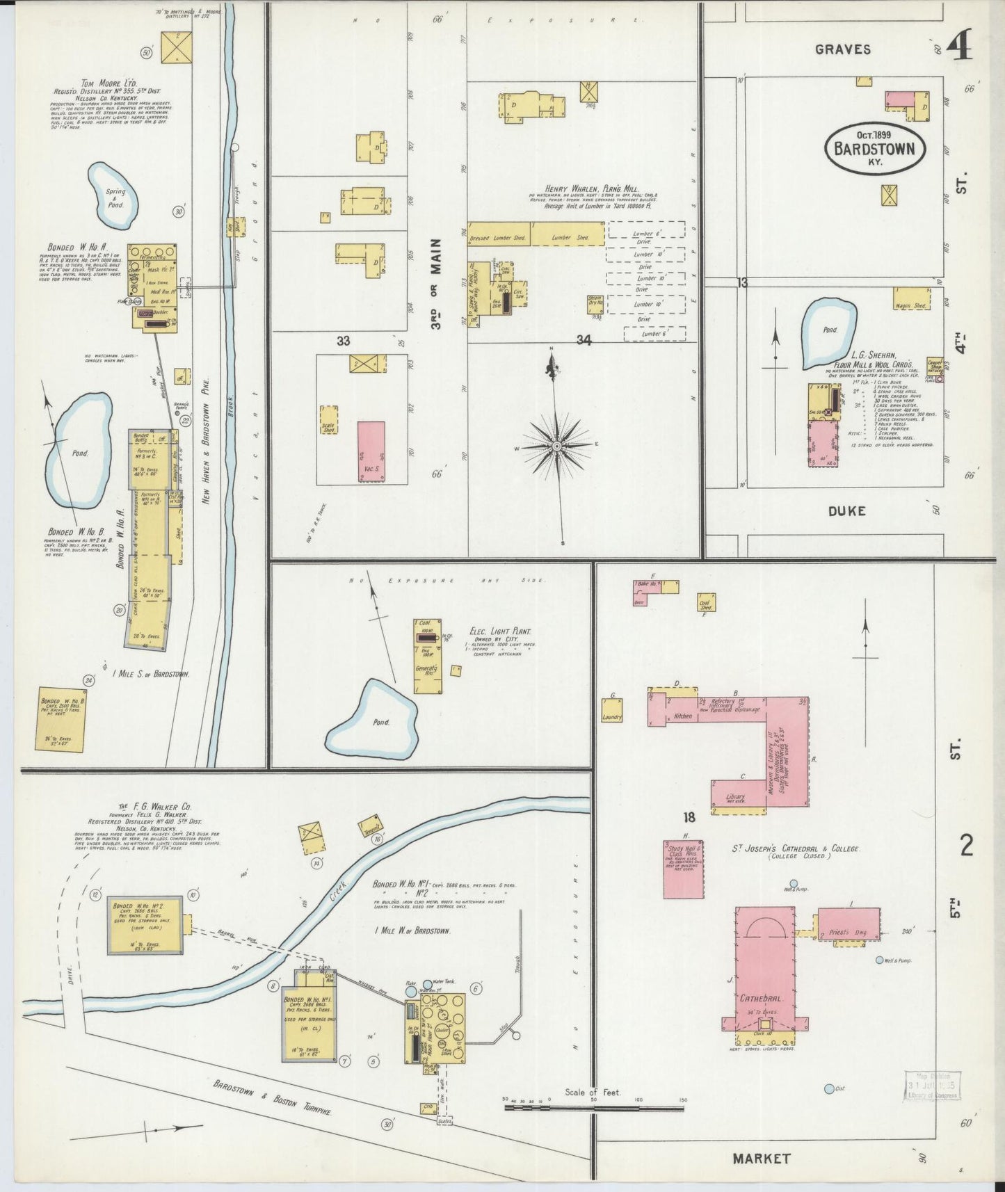 Sanborn Fire Insurance Map from Bardstown, Nelson County, Kentucky (1899), Sheet #0004 - Complete Map Set gallery image, historic Sanborn map, vintage wall art, Kentucky Kentucky