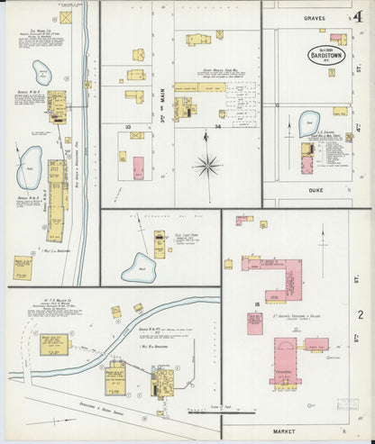 Sanborn Fire Insurance Map from Bardstown, Nelson County, Kentucky (1899), Sheet #0004 - Complete Map Set gallery image, historic Sanborn map, vintage wall art, Kentucky Kentucky