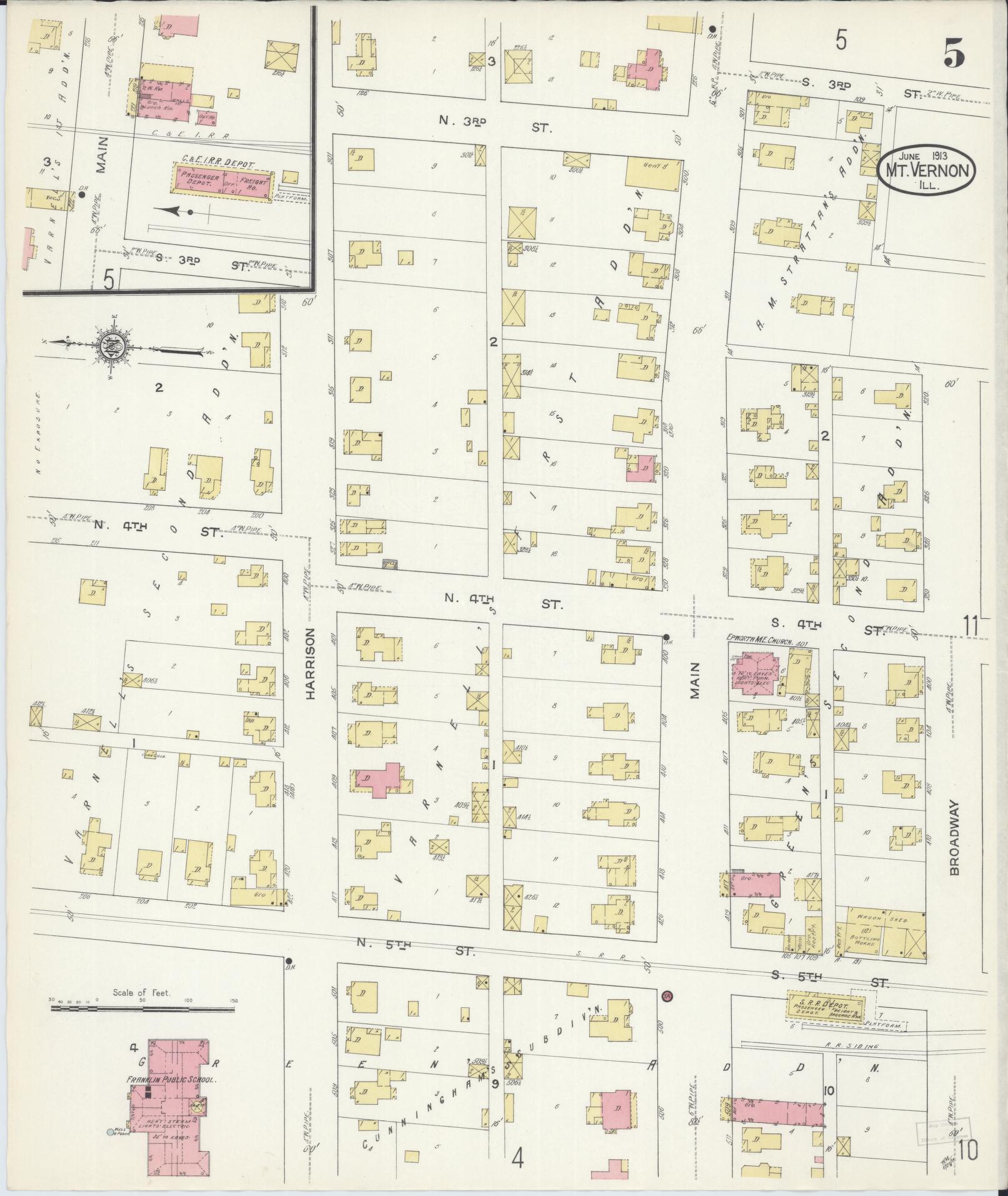 Sanborn Fire Insurance Map from Mount Vernon, Jefferson County, Illinois (1913), Sheet #0005 - Historic Sanborn Fire Insurance Map Print, vintage old map wall art, antique decor, genealogy gift, Illinois Illinois map