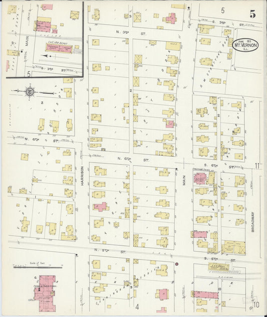 Sanborn Fire Insurance Map from Mount Vernon, Jefferson County, Illinois (1913), Sheet #0005 - Historic Sanborn Fire Insurance Map Print, vintage old map wall art, antique decor, genealogy gift, Illinois Illinois map