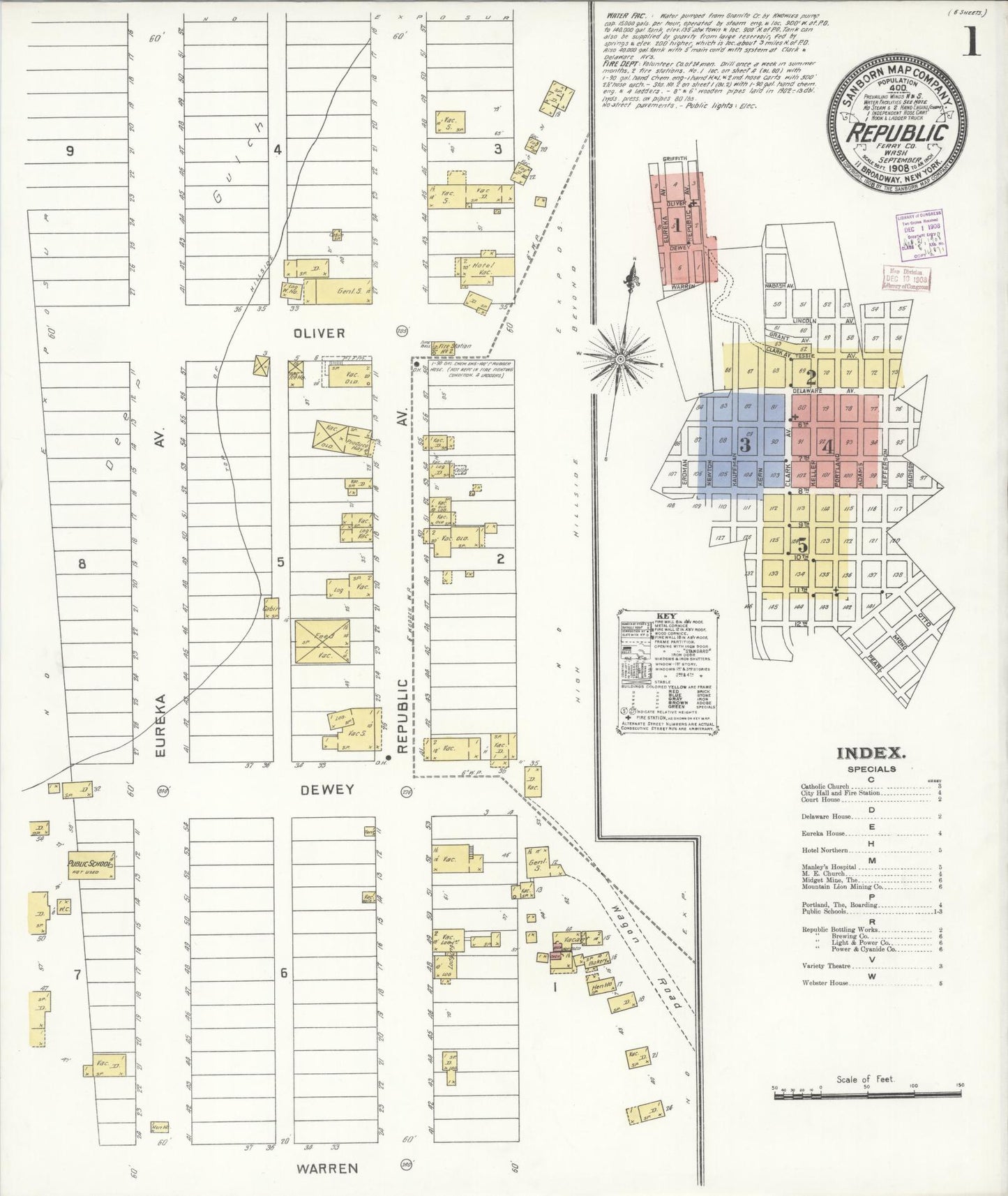 Sanborn Fire Insurance Map from Republic, Ferry County, Washington (1908), Sheet #0001 - Historic Sanborn Fire Insurance Map Print, vintage old map wall art, antique decor, genealogy gift, Washington Washington map