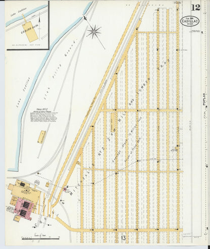 Sanborn Fire Insurance Map from Cadillac, Wexford County, Michigan (1906), Sheet #0012 - Historic Sanborn Fire Insurance Map Print, vintage old map wall art, antique decor, genealogy gift, Michigan Michigan map