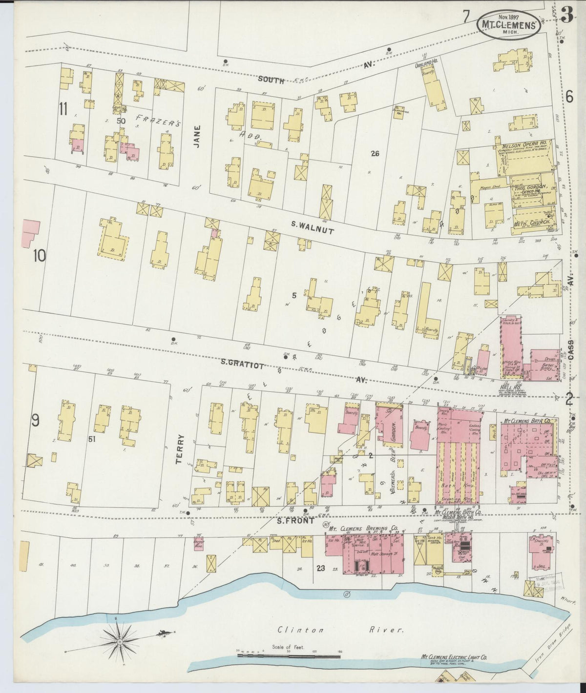 Sanborn Fire Insurance Map from Mount Clemens, Macomb County, Michigan (1897), Sheet #0003 - Historic Sanborn Fire Insurance Map Print, vintage old map wall art, antique decor, genealogy gift, Michigan Michigan map
