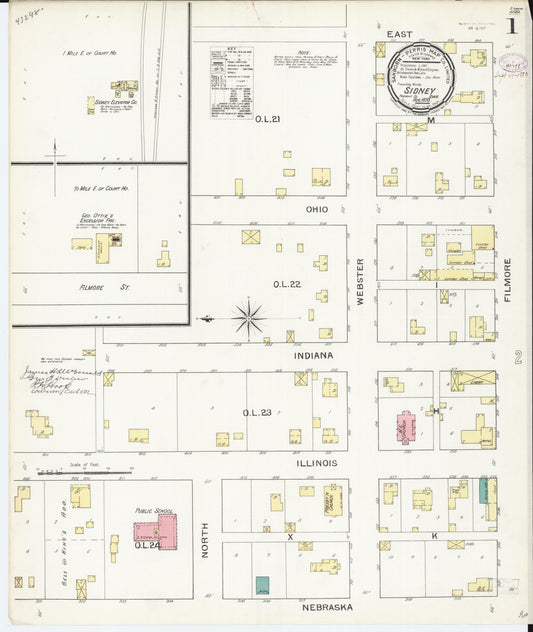 Sanborn Fire Insurance Map from Sidney, Fremont County, Iowa (1893), Sheet #0001 - Historic Sanborn Fire Insurance Map Print, vintage old map wall art