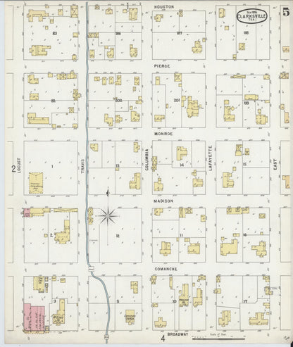 Sanborn Fire Insurance Map from Clarksville, Red River County, Texas (1896), Sheet #0005 - Complete Map Set gallery image, historic Sanborn map, vintage wall art, Texas Texas