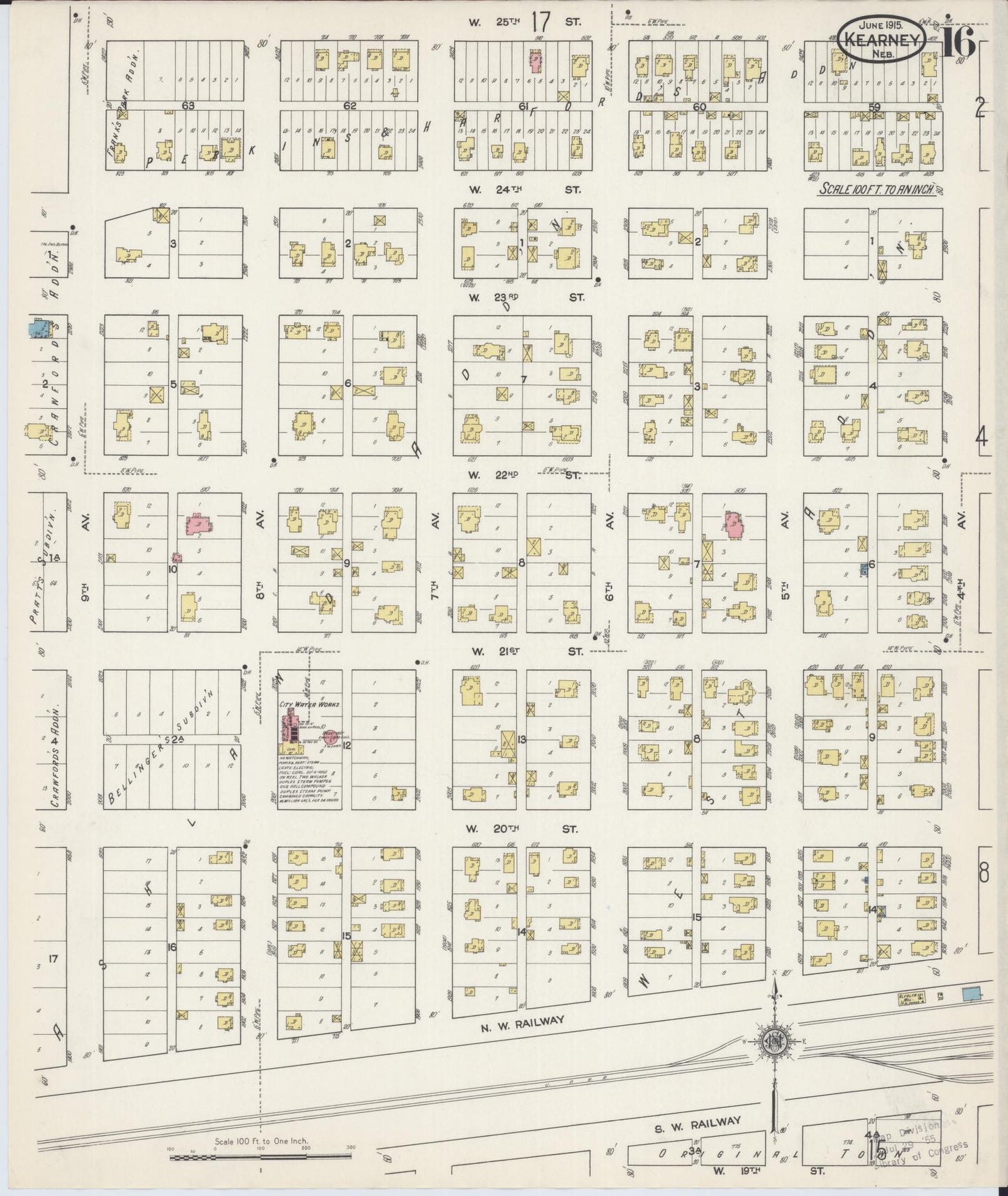 Sanborn Fire Insurance Map from Kearney, Buffalo County, Nebraska (1915), Sheet #0016 - Complete Map Set gallery image, historic Sanborn map, vintage wall art, Nebraska Nebraska