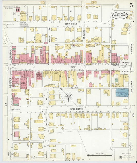Sanborn Fire Insurance Map from Mount Pleasant, Westmoreland County, Pennsylvania (1908), Sheet #0005 - Historic Sanborn Fire Insurance Map Print, vintage old map wall art, antique decor, genealogy gift, Pennsylvania Pennsylvania map