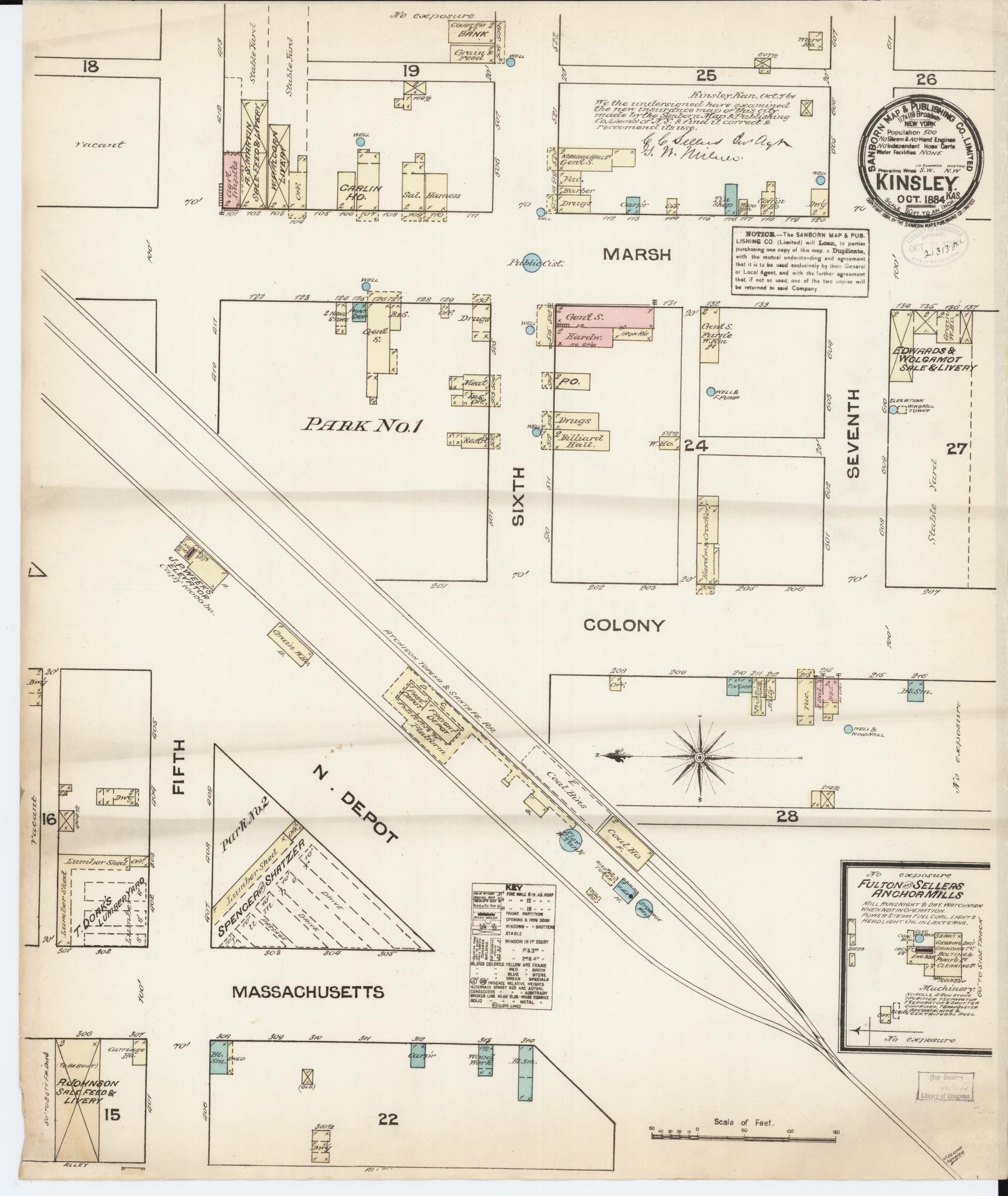 Sanborn Fire Insurance Map from Kinsley, Edwards County, Kansas (1884), Sheet #0001 - Historic Sanborn Fire Insurance Map Print, vintage old map wall art, antique decor, genealogy gift, Kansas Kansas map
