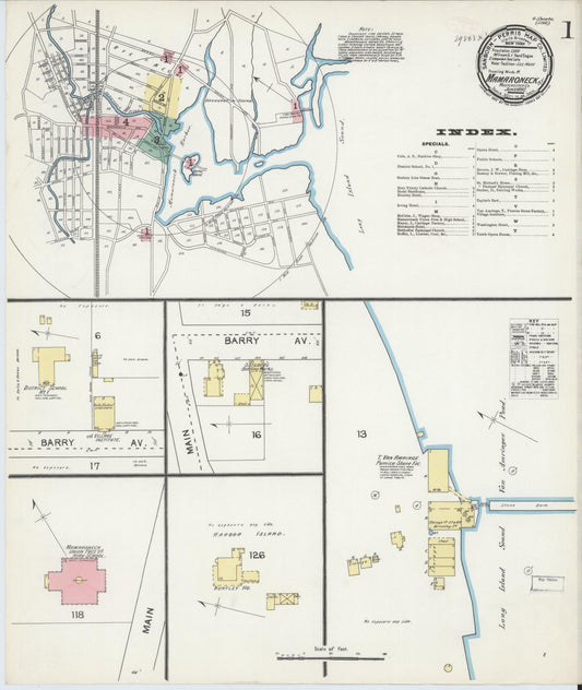 Sanborn Fire Insurance Map from Mamaroneck, Westchester County, New York (1892), Sheet #0001 - Historic Sanborn Fire Insurance Map Print, vintage old map wall art, antique decor, genealogy gift, New York New York map
